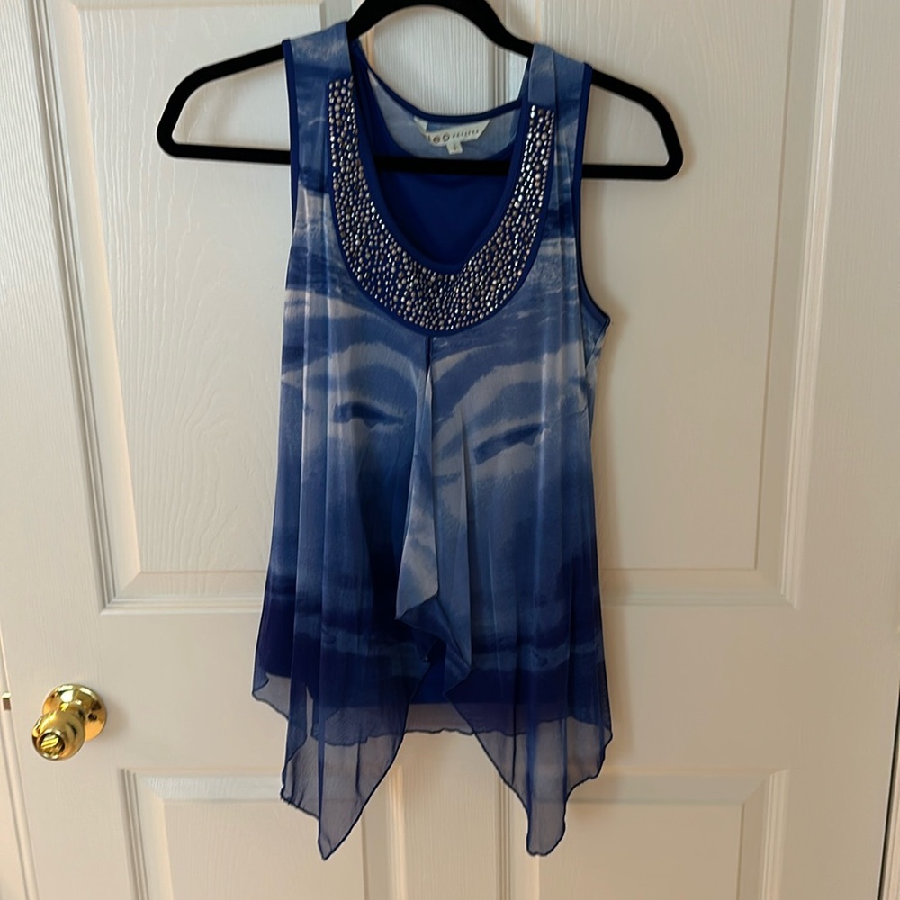 Cute blue dressy chiffon top